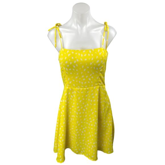 Socialite Yellow Sleeveless Printed Cami Camisole Tank Fit & Flare Mini Dress M - Picture 1 of 4